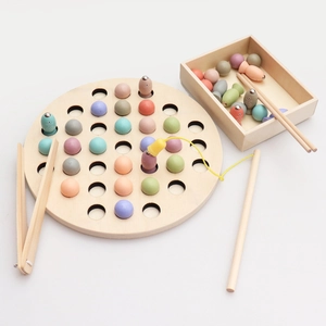Wooden 2-In-1 Magnetic Fishing And Bead Clipping Montessori Toy For Kids Fine Motor Skills Training Early Educational Game