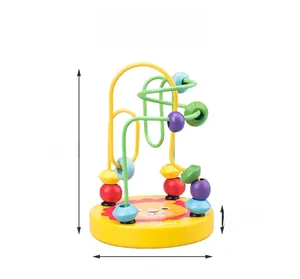 Detailed dimensions of the colorful mini wooden bead maze toy with lion pattern