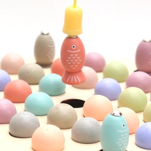 2-in-1 magnetic wooden fishing game with colorful macaron pieces for skill training