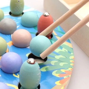 2-in-1 Montessori wooden magnetic fishing game and bead clipping toy for children