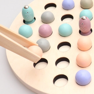2-in-1 magnetic fishing and bead clipping wooden toy set for children's motor skills