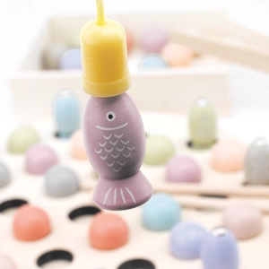 2-in-1 magnetic wooden fishing game set with macaron color fish for toddlers