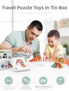 Portable travel tin box with wooden educational toys for child parent interaction