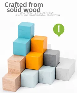 Macro view of colorful solid wood building blocks with natural grain and smooth texture