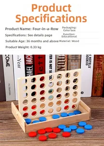 Détail du jeu Puissance 4 en bois avec jetons rouges et bleus pour éveil éducatif