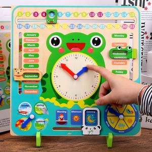 7-in-1 wooden montessori calendar clock toy for kids learning weather and seasons
