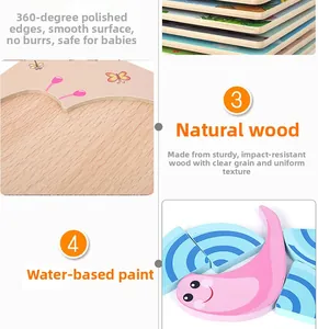 Macro detail of 3D wooden puzzle showing smooth rounded corners and safe water-based paint