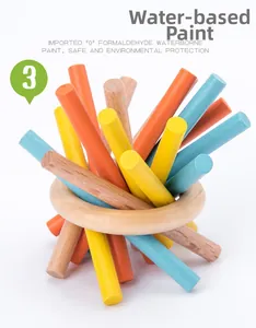Detail of wooden educational toy with safe water-based paint and eco-friendly wood rings