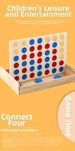 Vue détaillée du jeu Puissance 4 pliable en bois avec jetons ronds rouges et bleus
