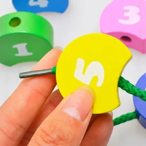 Rainbow wooden caterpillar number beads toy for toddler preschool learning and motor skills