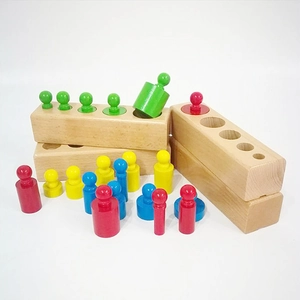 Blocs cylindriques Montessori en hêtre avec socles colorés pour l'éducation précoce
