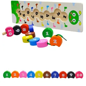 Educational wooden caterpillar number beads and stacking blocks toy for toddlers