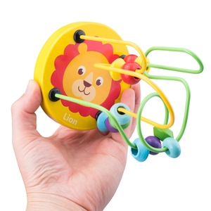 Educational mini wooden lion bead maze toy for toddlers' fine motor skill training