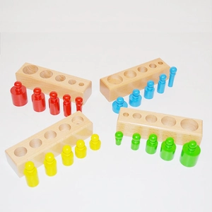 Blocs cylindres Montessori en hêtre avec des éléments colorés pour l'éveil précoce
