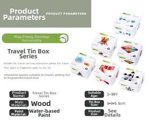 Travel tin box collection of wooden puzzles and educational games for early learning