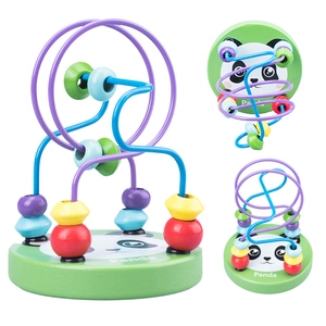 Educational mini cartoon panda wooden bead maze toy for toddler motor skill training