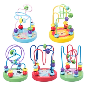 5-piece set of wooden bead maze toys with colorful cartoon animals for toddler early education
