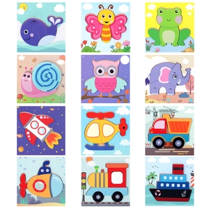 Set of 12 3D cartoon animal and vehicle wooden puzzles for toddler cognitive skill learning