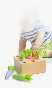 Macro detail of the colorful wooden radish puzzle game for toddlers fine motor training