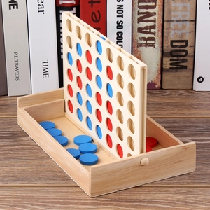Jeu de stratégie Puissance 4 classique en bois avec pions rouges et bleus