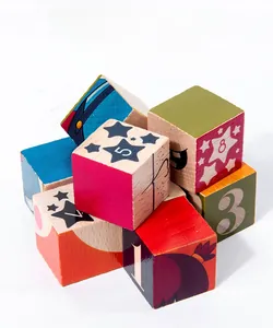 Detail of wooden blocks with heat-transfer printed numbers and smooth rounded corners