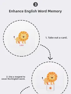 Educational flashcards with magnetic sun sticker for lion word spelling practice