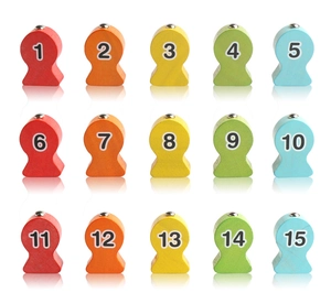Set of 15 wooden magnetic toy fish numbered 1-15 in five vibrant colors for early learning