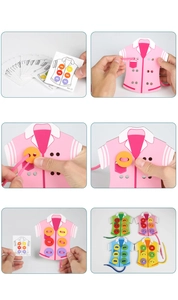 Educational wooden button threading toy set for kids hand-eye coordination training