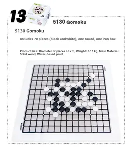Detail view of wooden Gomoku pieces with tin box storage and grid game mat set