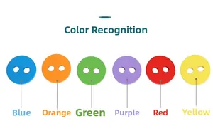 Close-up of colorful wooden buttons for educational threading toys in six vibrant colors