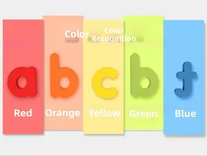 Detail of colorful wooden letters for color recognition and English spelling education