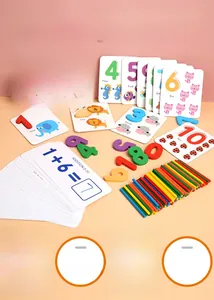 Detailed set of math learning toys with wooden numbers, animal cards and counting sticks
