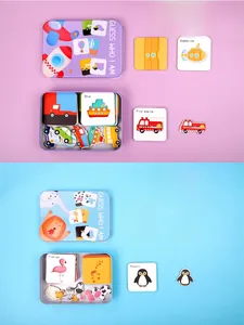 Detail of educational animal and transport matching puzzle in iron box for kids
