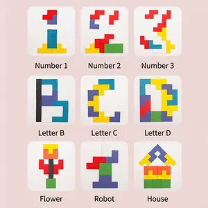 Wooden puzzle blocks forming numbers, letters, and shapes for early educational toy display