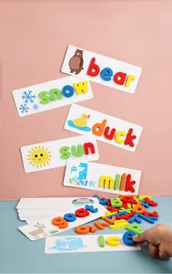 Educational wooden alphabet blocks and matching word cards for toddler learning