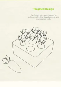 Line art diagram showing Montessori wooden carrot planting toy structure and coordination design