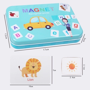 Educational magnetic word puzzle set with storage box and alphabet cards for early learning