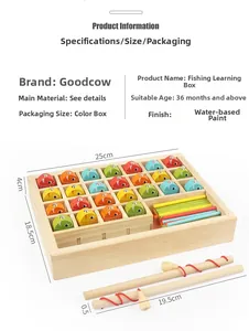 Detailed size specifications for the wooden magnetic fishing toy learning box set