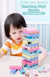 Close-up of 51PCS macaron animal wooden stacking blocks for toddler educational play