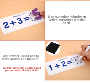 Addition math learning cards with wooden numbers and erasable pen for kids