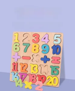 Detailed view of colorful 1-20 wooden number puzzle blocks for early childhood learning