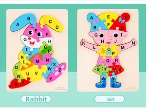 Wooden animal and girl shape alphabet puzzles for toddler early learning and cognition