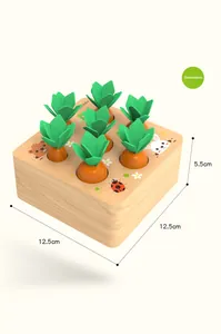 Detailed size chart of wooden carrot harvest toy measuring 12.5cm by 5.5cm for toddlers