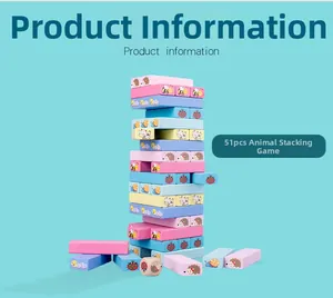 Detailed view of 51pcs animal themed macaron wooden stacking blocks with colorful patterns
