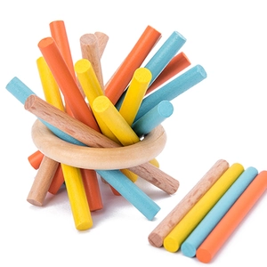 Educational wooden puzzle set with colorful sticks and natural wood ring for kids