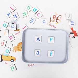 Magnetic alphabet letters with flashcards in a metal tin for kids spelling education