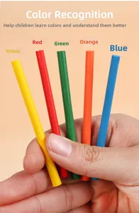 Close-up of colorful wooden sticks for math learning in blue green red yellow and orange