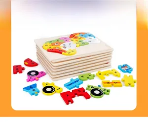 Macro detail of high-quality wooden alphabet puzzle blocks with colorful animal designs