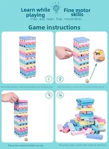 Four-step guide for wooden animal stacking blocks game with macaron colors
