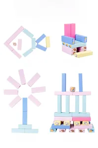 Creative animal-themed wooden stacking blocks in macaron colors forming various shapes
